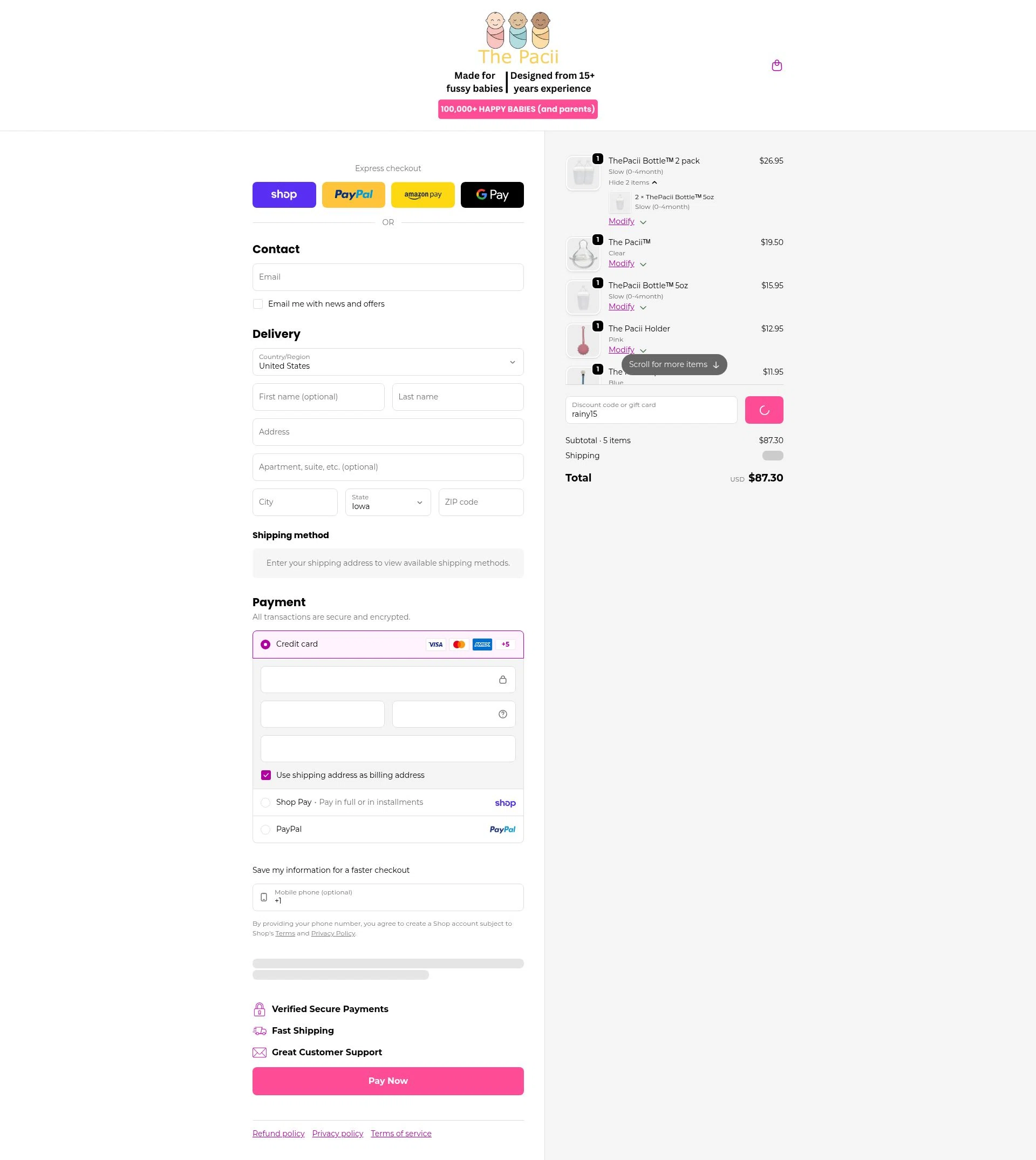 The Pacii checkout page showing The Pacii discount code box | Screenshot taken by SimplyCodes community member on Feb 5, 2026