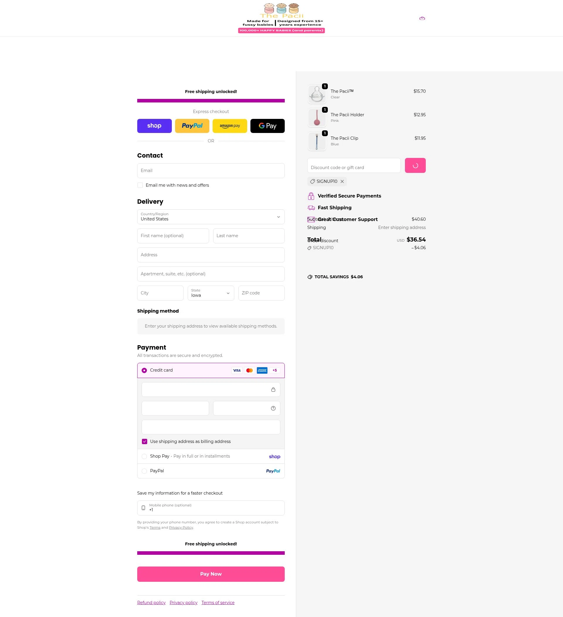 The Pacii checkout page showing The Pacii discount code box | Screenshot taken by SimplyCodes community member on Feb 1, 2026