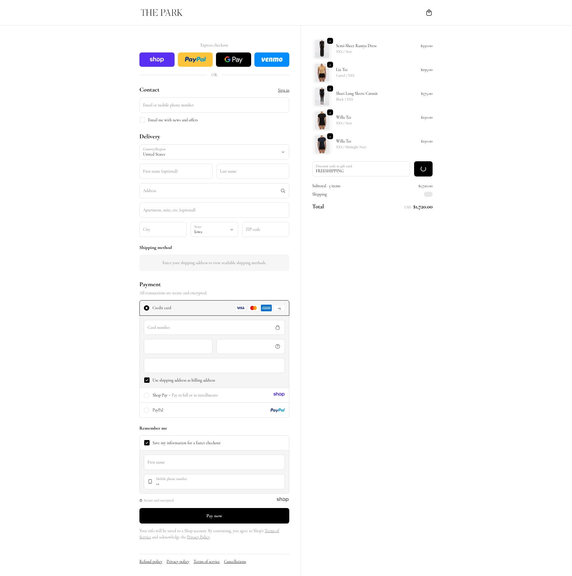 The Park checkout page showing The Park discount code box | Screenshot taken by SimplyCodes community member on Dec 23, 2025