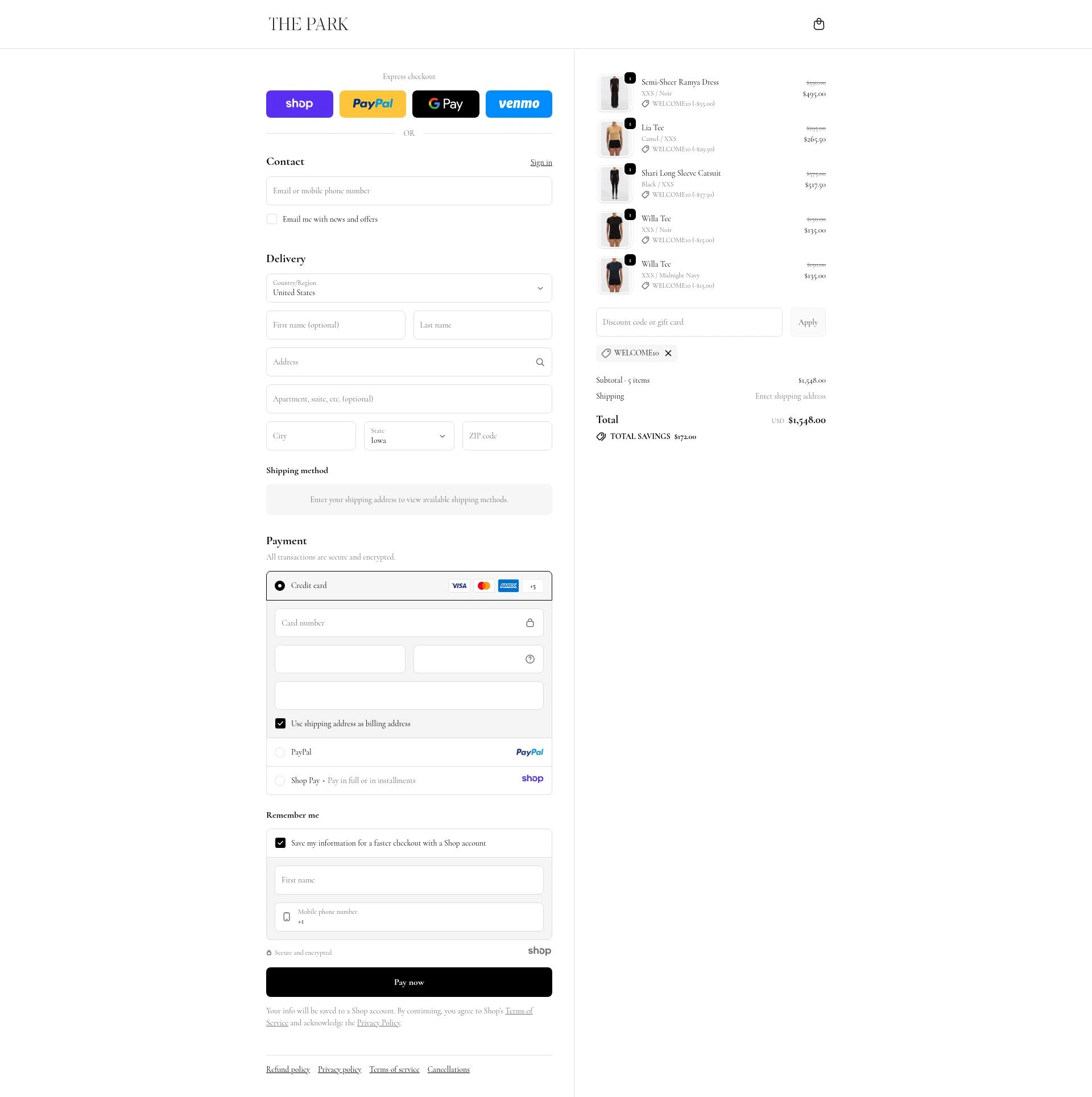 The Park checkout page showing The Park discount code box | Screenshot taken by SimplyCodes community member on Dec 11, 2025