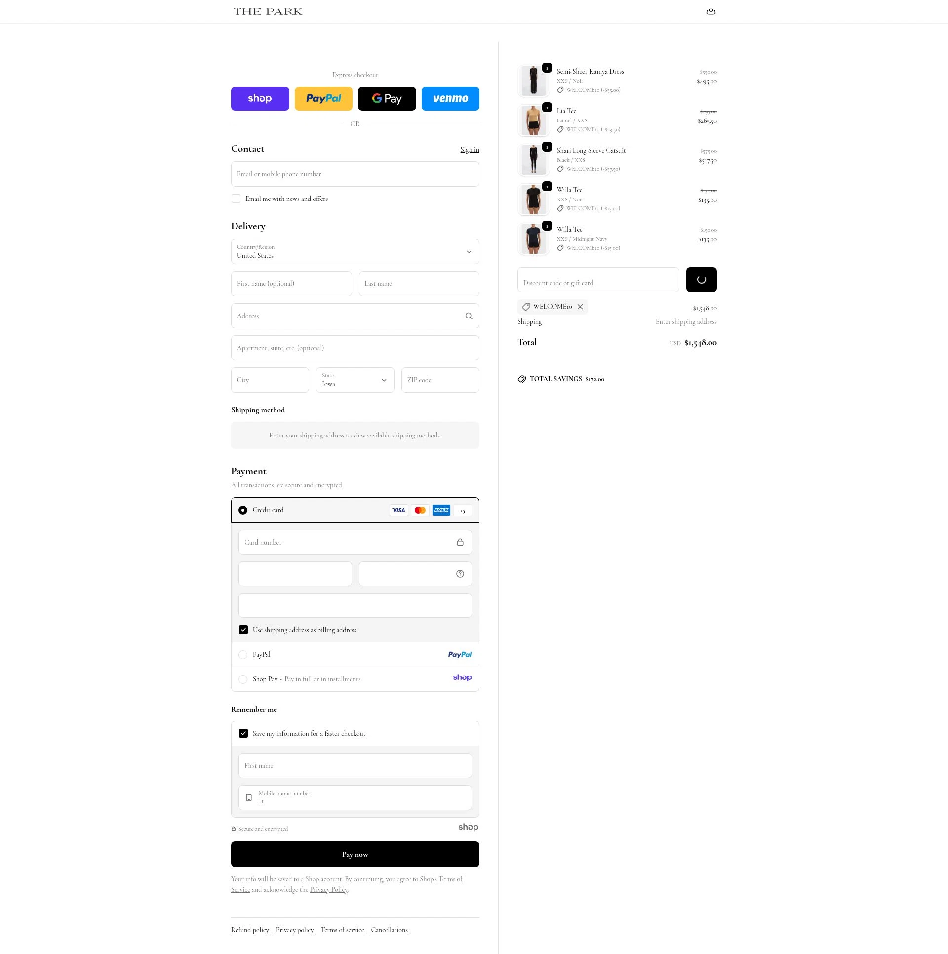 The Park checkout page showing The Park discount code box | Screenshot taken by SimplyCodes community member on Dec 17, 2025