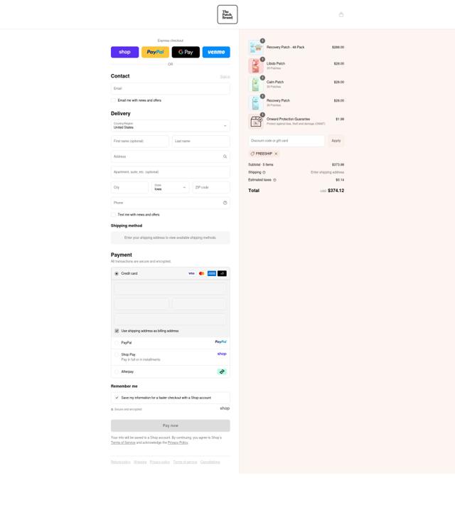 The Patch Brand checkout page showing The Patch Brand promo code box | Screenshot taken by SimplyCodes community member on Sep 10, 2025