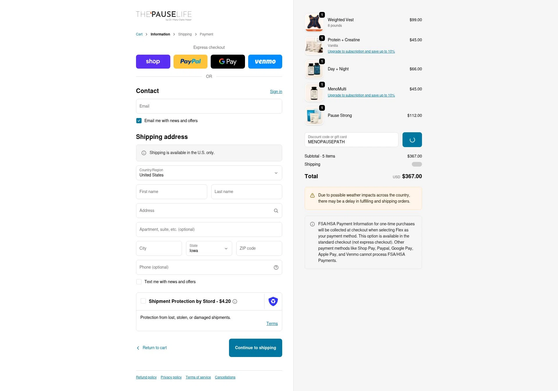 The 'Pause Life checkout page showing The 'Pause Life discount code box | Screenshot taken by SimplyCodes community member on Jan 25, 2026
