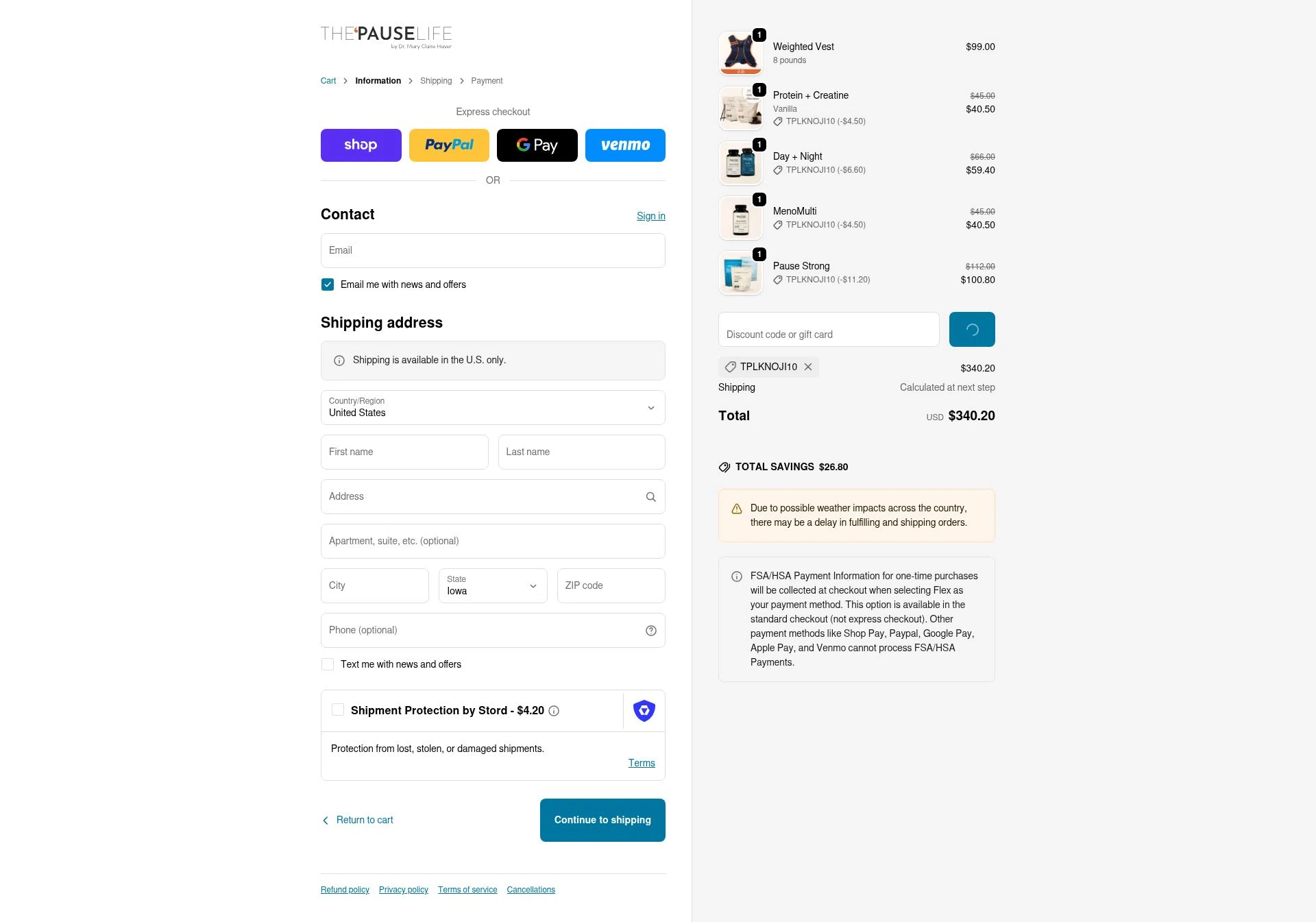 The 'Pause Life checkout page showing The 'Pause Life discount code box | Screenshot taken by SimplyCodes community member on Jan 29, 2026