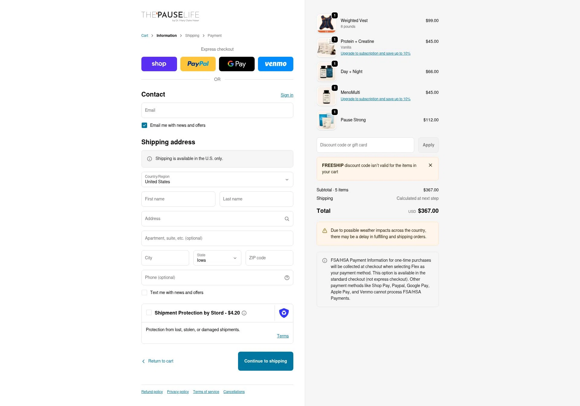 The 'Pause Life checkout page showing The 'Pause Life discount code box | Screenshot taken by SimplyCodes community member on Jan 25, 2026