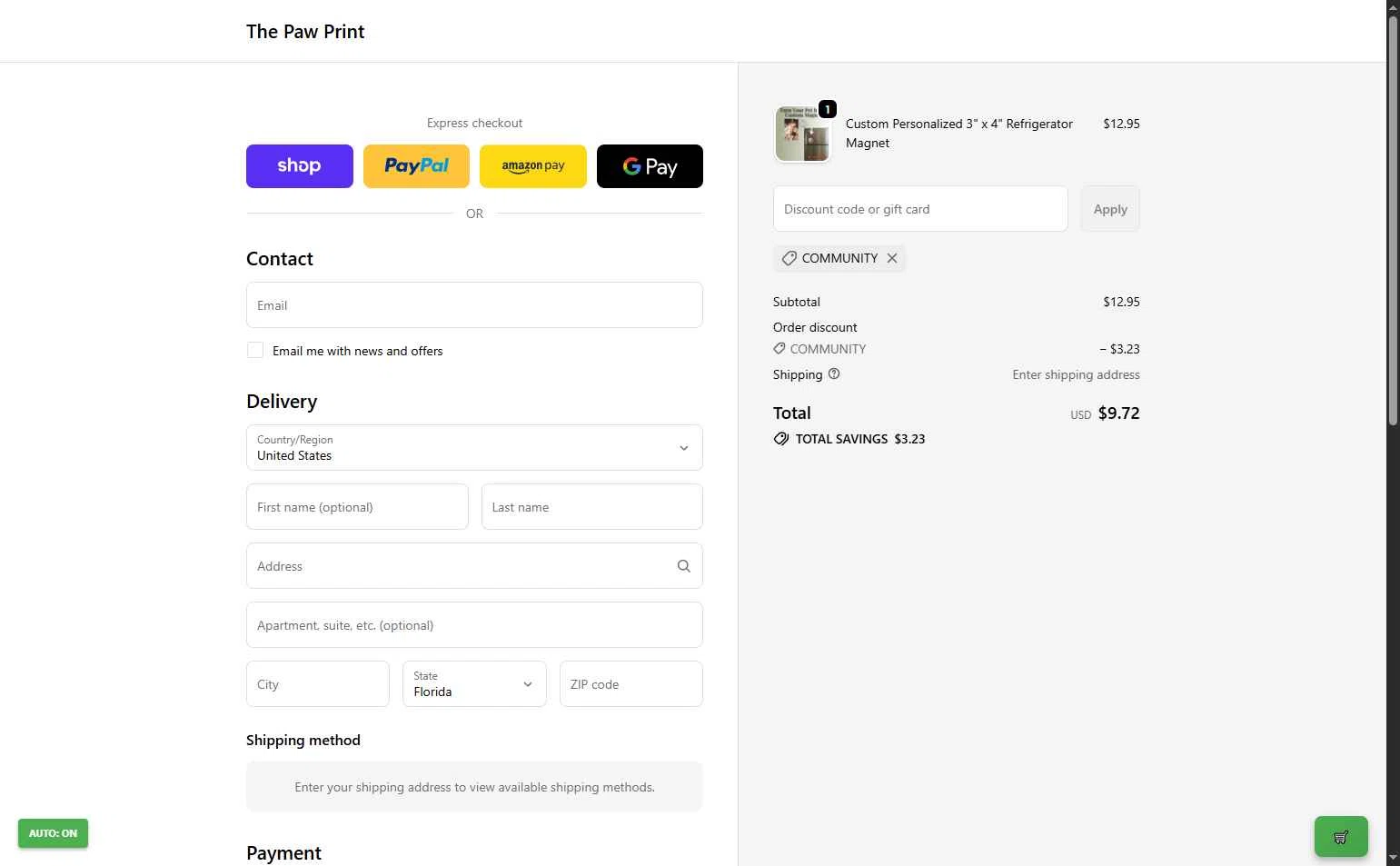 The Paw Print checkout page showing The Paw Print discount code box | Screenshot taken by SimplyCodes community member on Jan 8, 2026