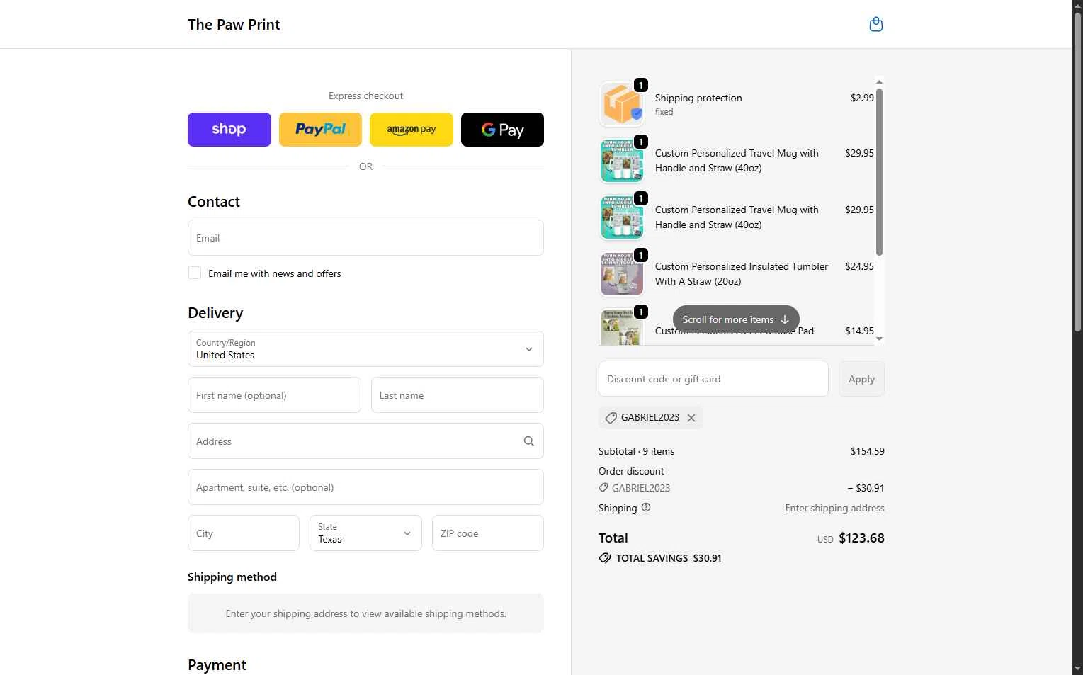 The Paw Print checkout page showing The Paw Print discount code box | Screenshot taken by SimplyCodes community member on Jan 5, 2026
