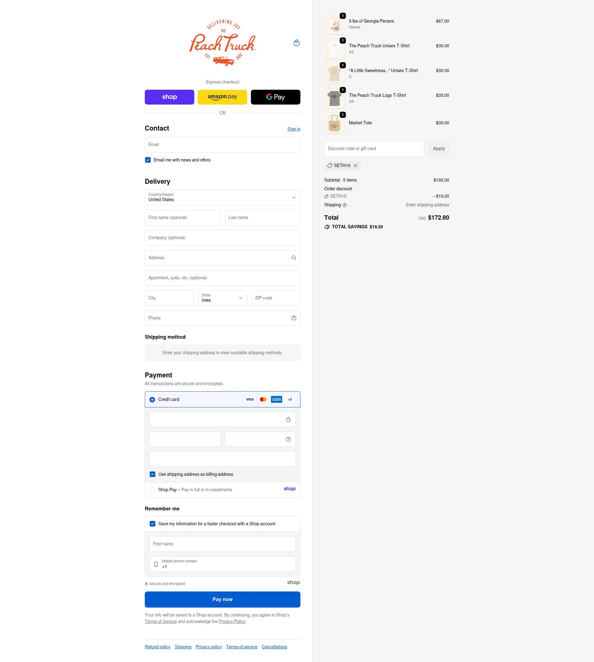 The Peach Truck checkout page showing The Peach Truck discount code box | Screenshot taken by SimplyCodes community member on Nov 30, 2025