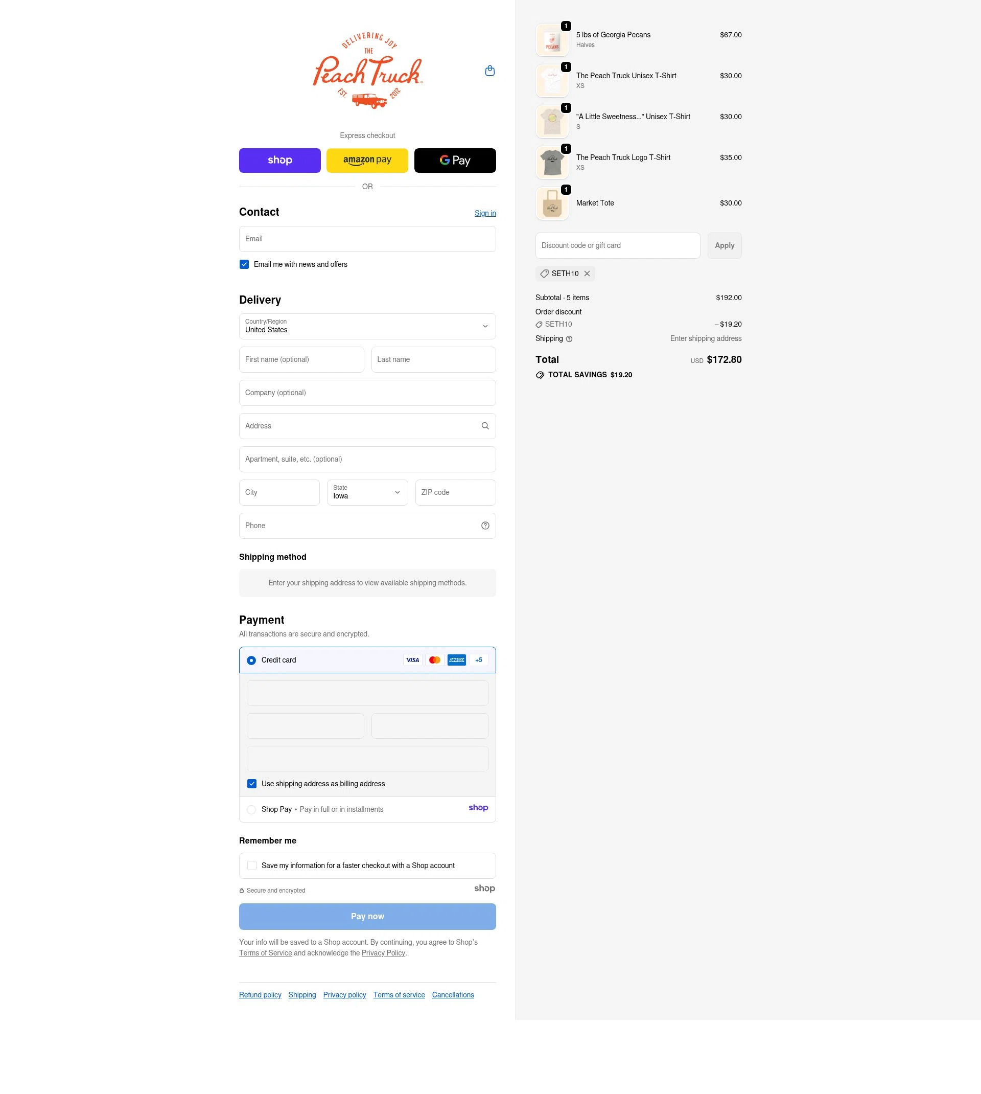 The Peach Truck checkout page showing The Peach Truck discount code box | Screenshot taken by SimplyCodes community member on Nov 15, 2025
