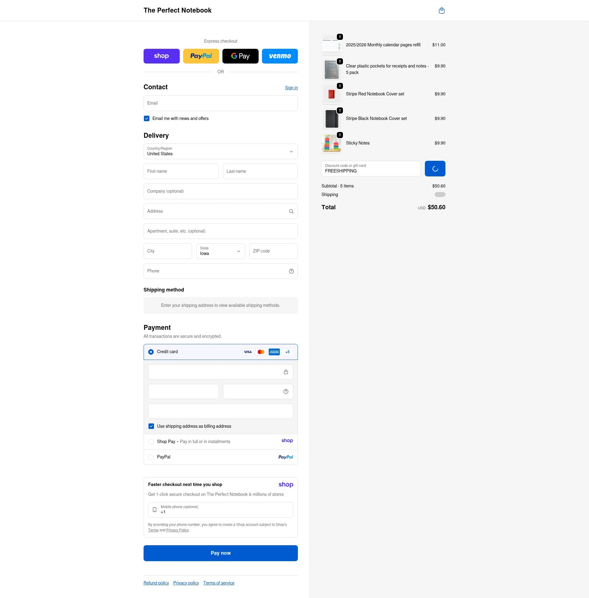 The Perfect Notebook checkout page showing The Perfect Notebook promo code box | Screenshot taken by SimplyCodes community member on Jan 10, 2026