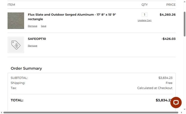 The Perfect Rug checkout page showing The Perfect Rug promo code box | Screenshot taken by SimplyCodes community member on Jul 9, 2025