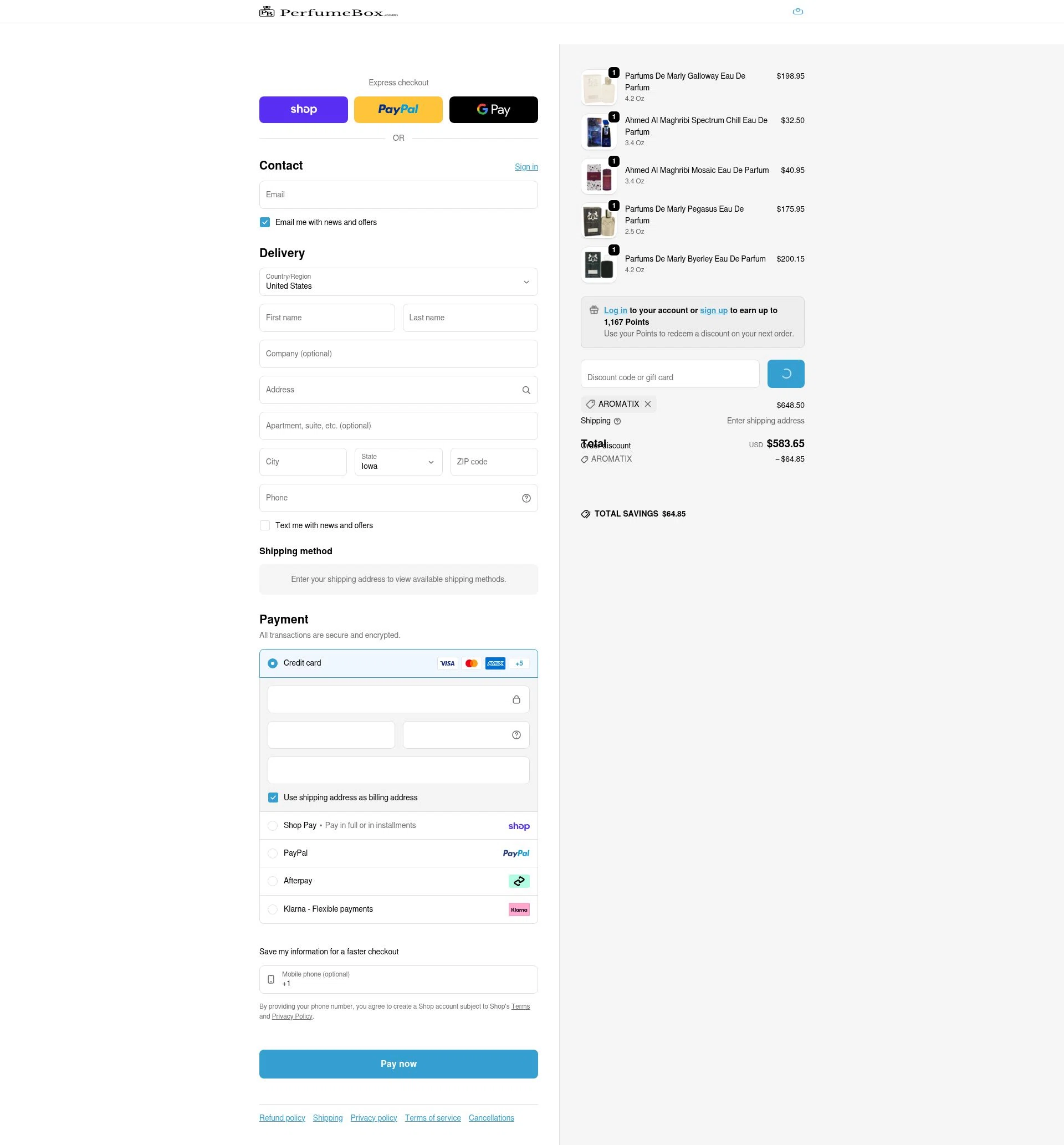 The Perfumebox checkout page showing The Perfumebox promo code box | Screenshot taken by SimplyCodes community member on Feb 25, 2026