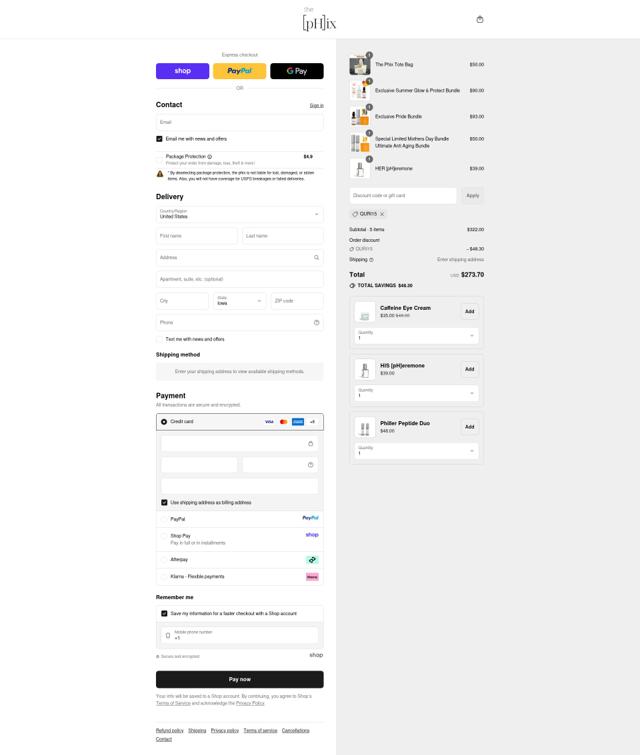 The [pH]ix checkout page showing The [pH]ix coupon code box | Screenshot taken by SimplyCodes community member on Sep 10, 2025