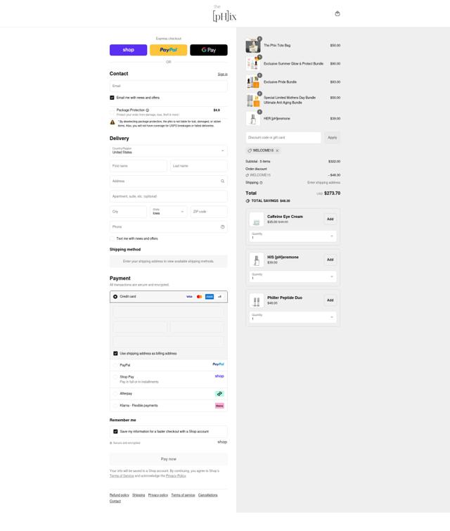 The [pH]ix checkout page showing The [pH]ix coupon code box | Screenshot taken by SimplyCodes community member on Sep 10, 2025