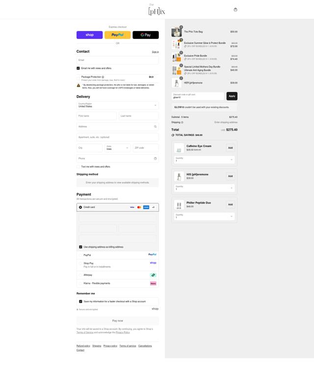 The [pH]ix checkout page showing The [pH]ix coupon code box | Screenshot taken by SimplyCodes community member on Sep 10, 2025