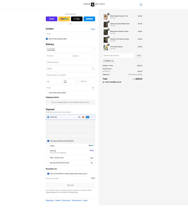 The Porter Collective checkout page showing The Porter Collective discount code box | Screenshot taken by SimplyCodes community member on Sep 12, 2025