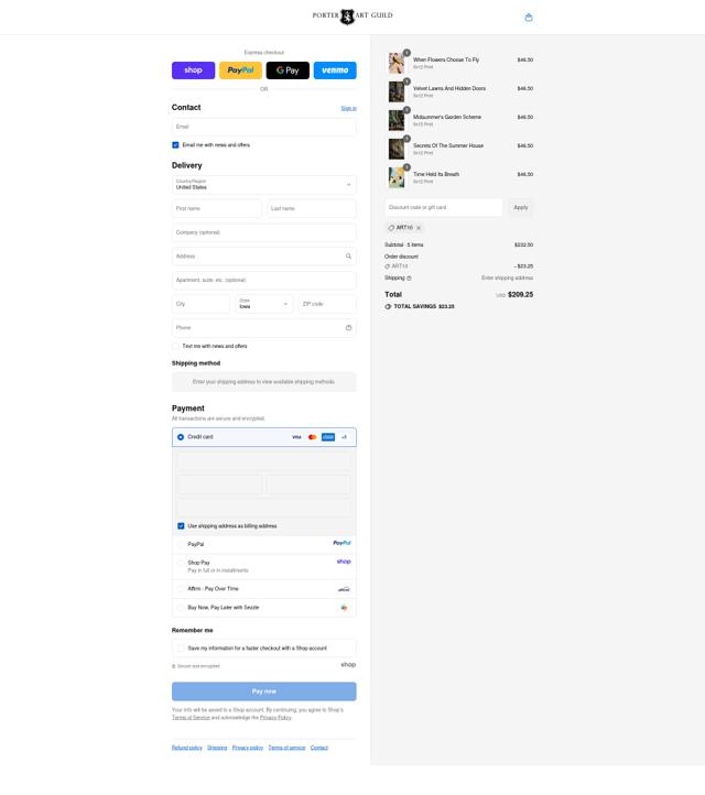 The Porter Collective checkout page showing The Porter Collective discount code box | Screenshot taken by SimplyCodes community member on Sep 12, 2025