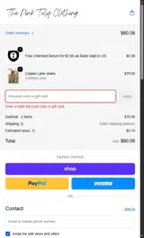 The Pink Tulip Clothing coupon verification screenshot