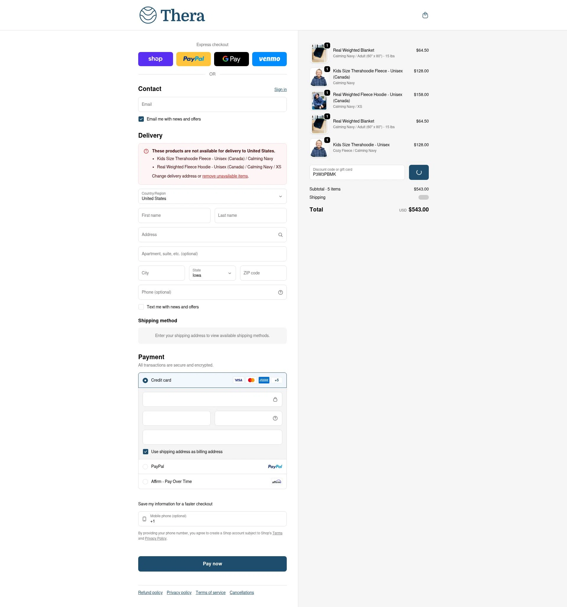 Thera checkout page showing Thera discount code box | Screenshot taken by SimplyCodes community member on Feb 4, 2026