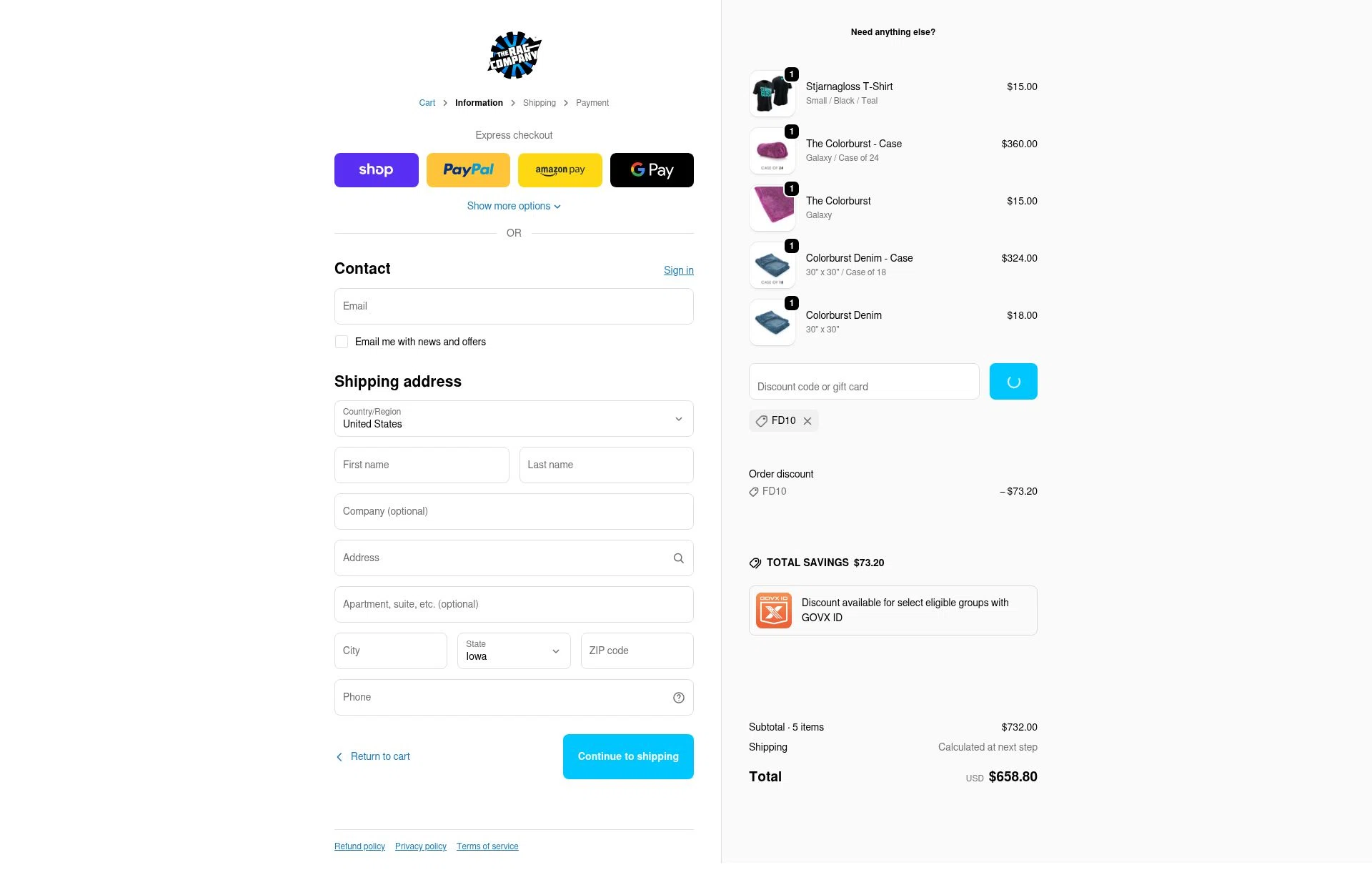 The Rag Company checkout page showing The Rag Company discount code box | Screenshot taken by SimplyCodes community member on Feb 17, 2026