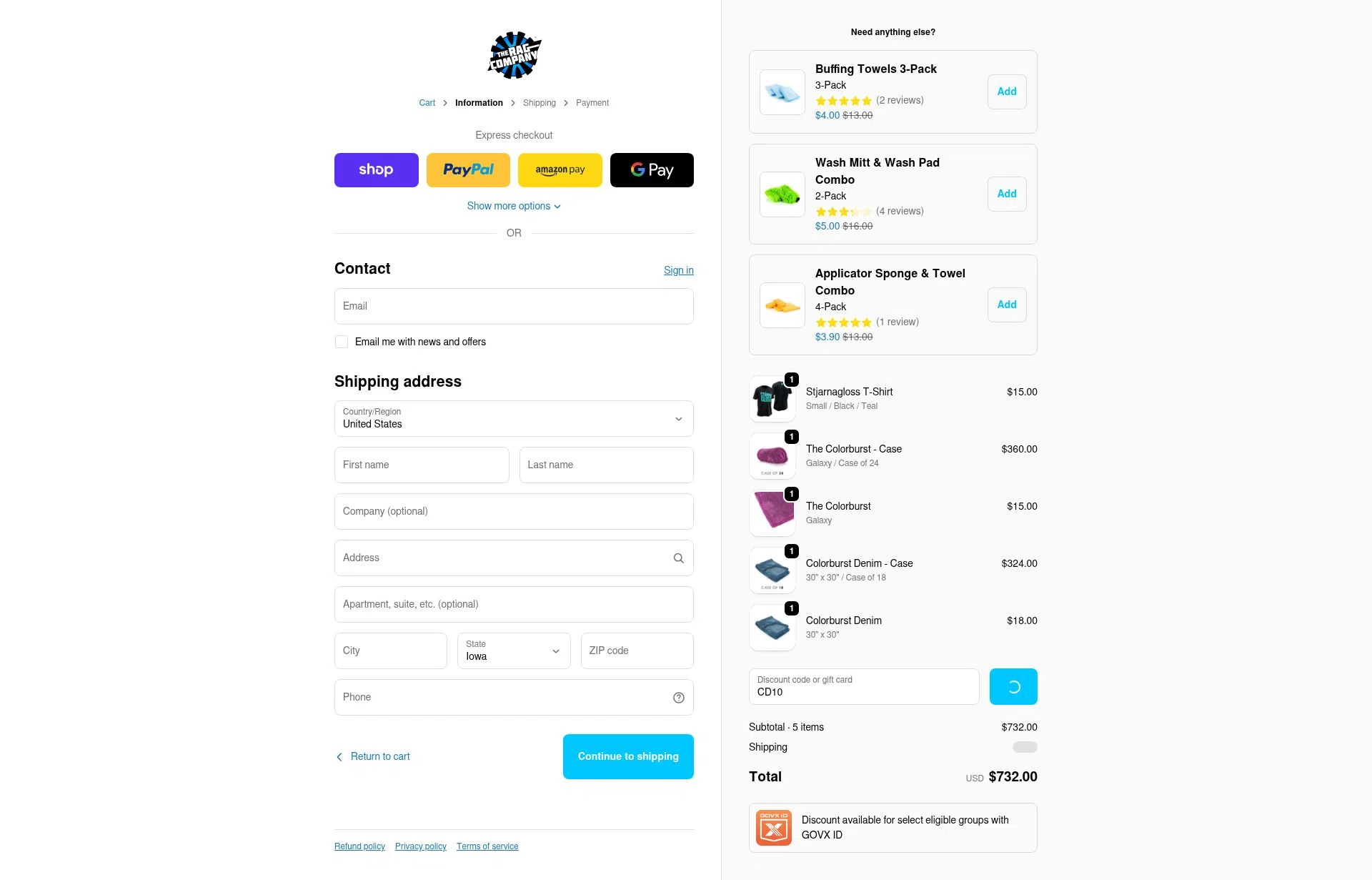 The Rag Company checkout page showing The Rag Company discount code box | Screenshot taken by SimplyCodes community member on Feb 17, 2026