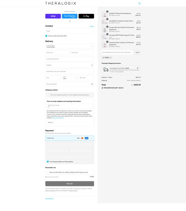 Theralogix checkout page showing Theralogix coupon code box | Screenshot taken by SimplyCodes community member on Sep 12, 2025