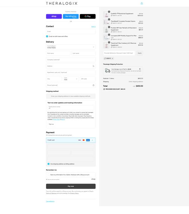 Theralogix checkout page showing Theralogix coupon code box | Screenshot taken by SimplyCodes community member on Sep 12, 2025
