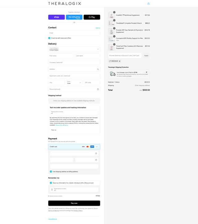 Theralogix checkout page showing Theralogix coupon code box | Screenshot taken by SimplyCodes community member on Sep 12, 2025