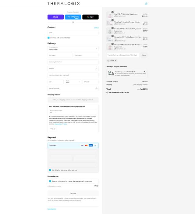 Theralogix checkout page showing Theralogix coupon code box | Screenshot taken by SimplyCodes community member on Sep 12, 2025