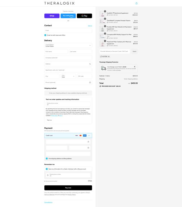 Theralogix checkout page showing Theralogix coupon code box | Screenshot taken by SimplyCodes community member on Sep 12, 2025