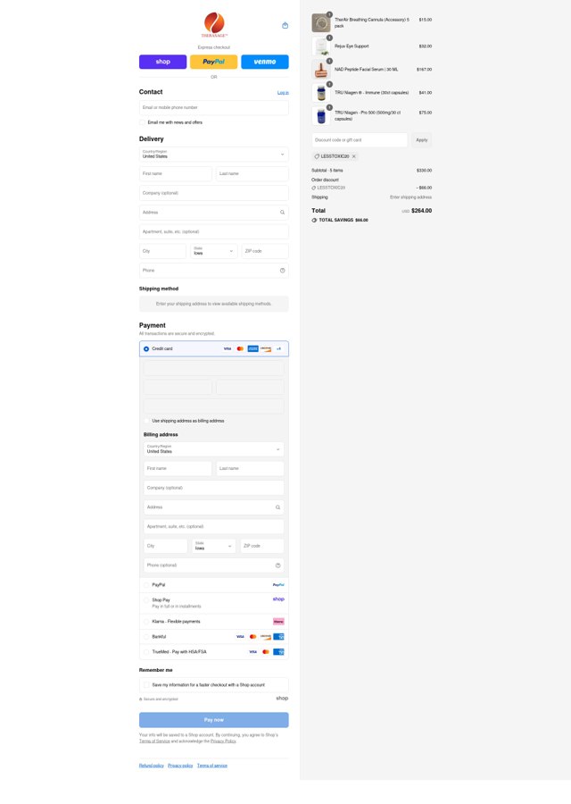 Therasage checkout page showing Therasage discount code box | Screenshot taken by SimplyCodes community member on Sep 6, 2025