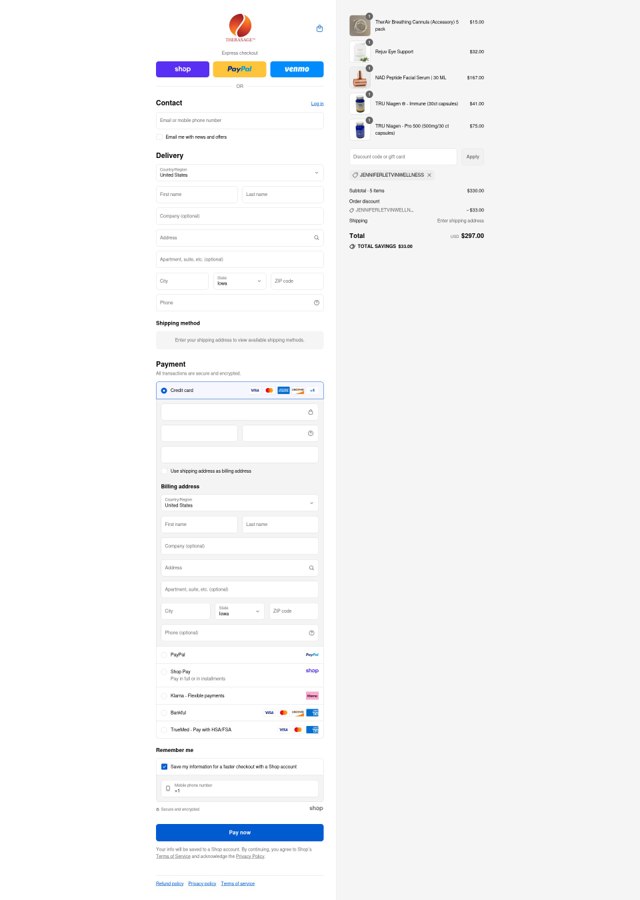Therasage checkout page showing Therasage discount code box | Screenshot taken by SimplyCodes community member on Sep 6, 2025