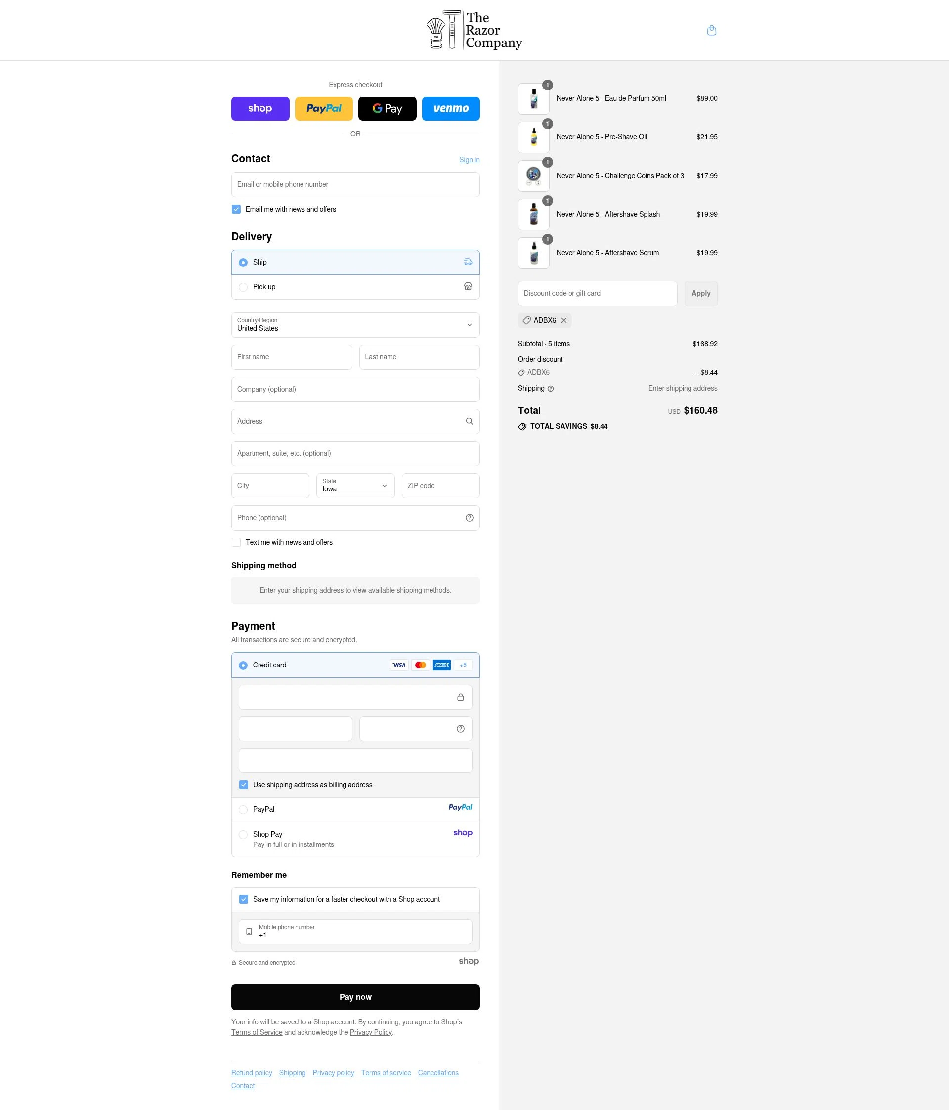 The Razor Company checkout page showing The Razor Company discount code box | Screenshot taken by SimplyCodes community member on Sep 10, 2025