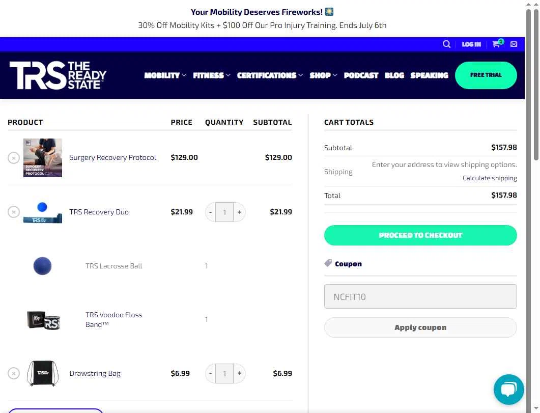 The Ready State checkout page showing The Ready State coupon code box | Screenshot taken by SimplyCodes community member on Jul 5, 2025