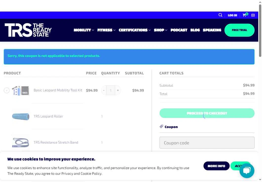 The Ready State checkout page showing The Ready State coupon code box | Screenshot taken by SimplyCodes community member on Aug 5, 2025