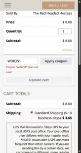 The Red Headed Hostess coupon verification screenshot
