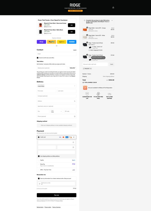 The Ridge checkout page showing The Ridge discount code box | Screenshot taken by SimplyCodes community member on Sep 2, 2025
