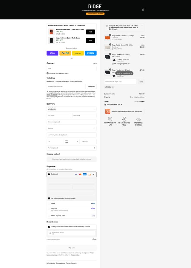 The Ridge checkout page showing The Ridge discount code box | Screenshot taken by SimplyCodes community member on Sep 2, 2025