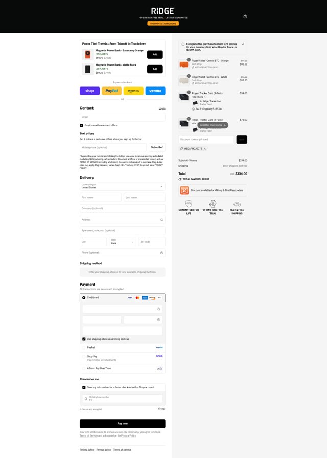 The Ridge checkout page showing The Ridge discount code box | Screenshot taken by SimplyCodes community member on Sep 2, 2025