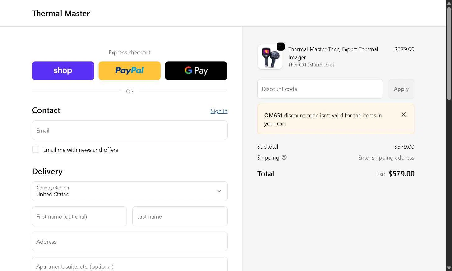 ThermalMaster checkout page showing ThermalMaster promo code box | Screenshot taken by SimplyCodes community member on Jan 3, 2026