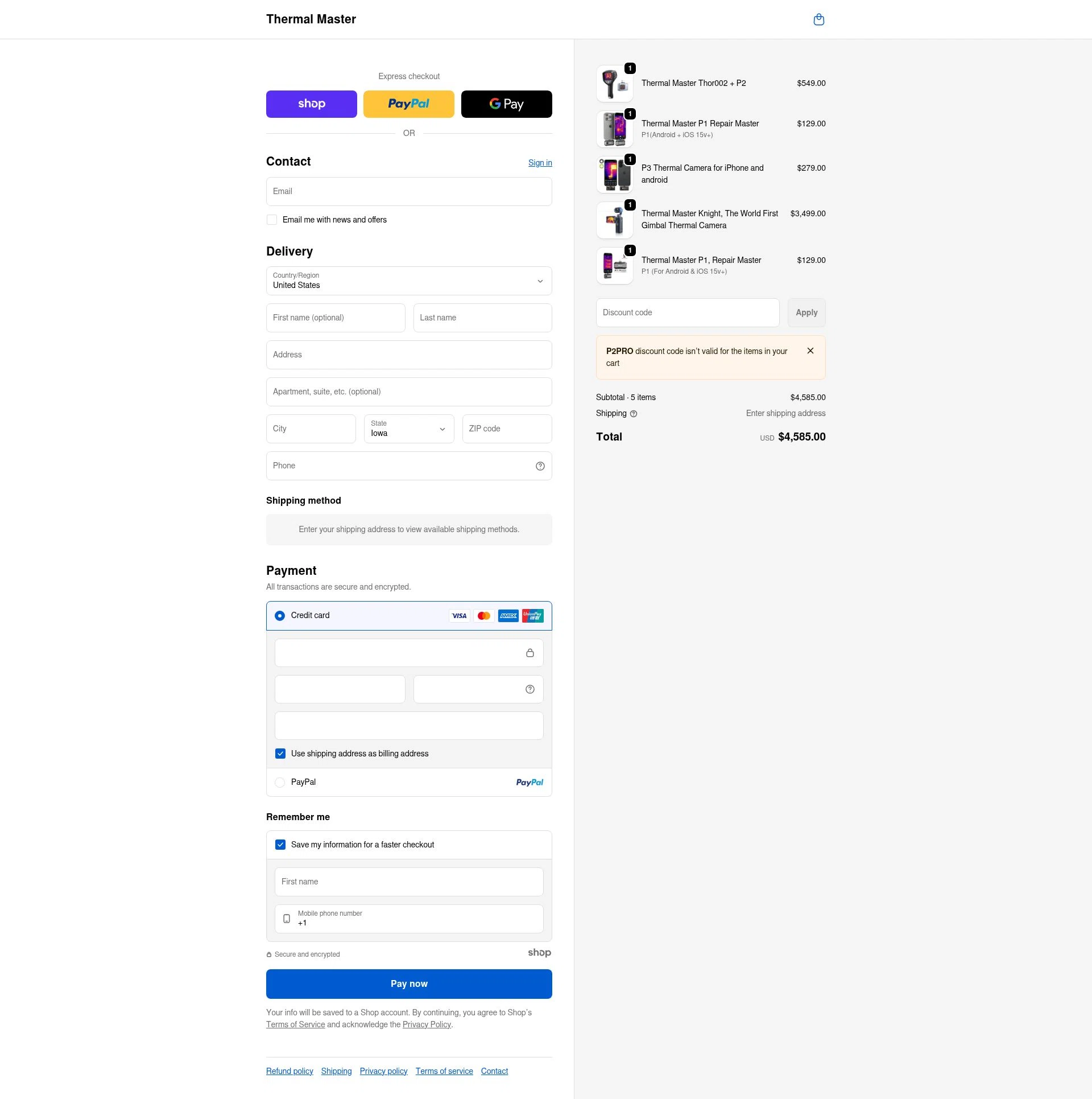 ThermalMaster checkout page showing ThermalMaster promo code box | Screenshot taken by SimplyCodes community member on Jan 2, 2026