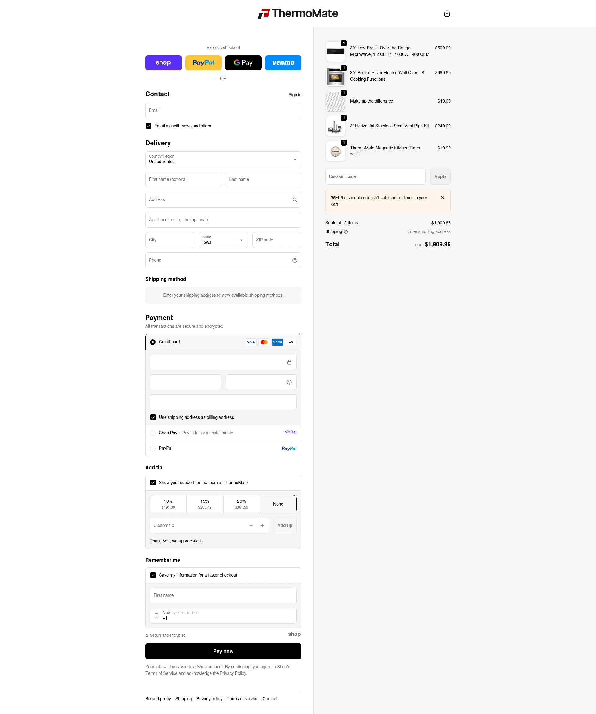 Thermomate checkout page showing Thermomate promo code box | Screenshot taken by SimplyCodes community member on Jan 7, 2026