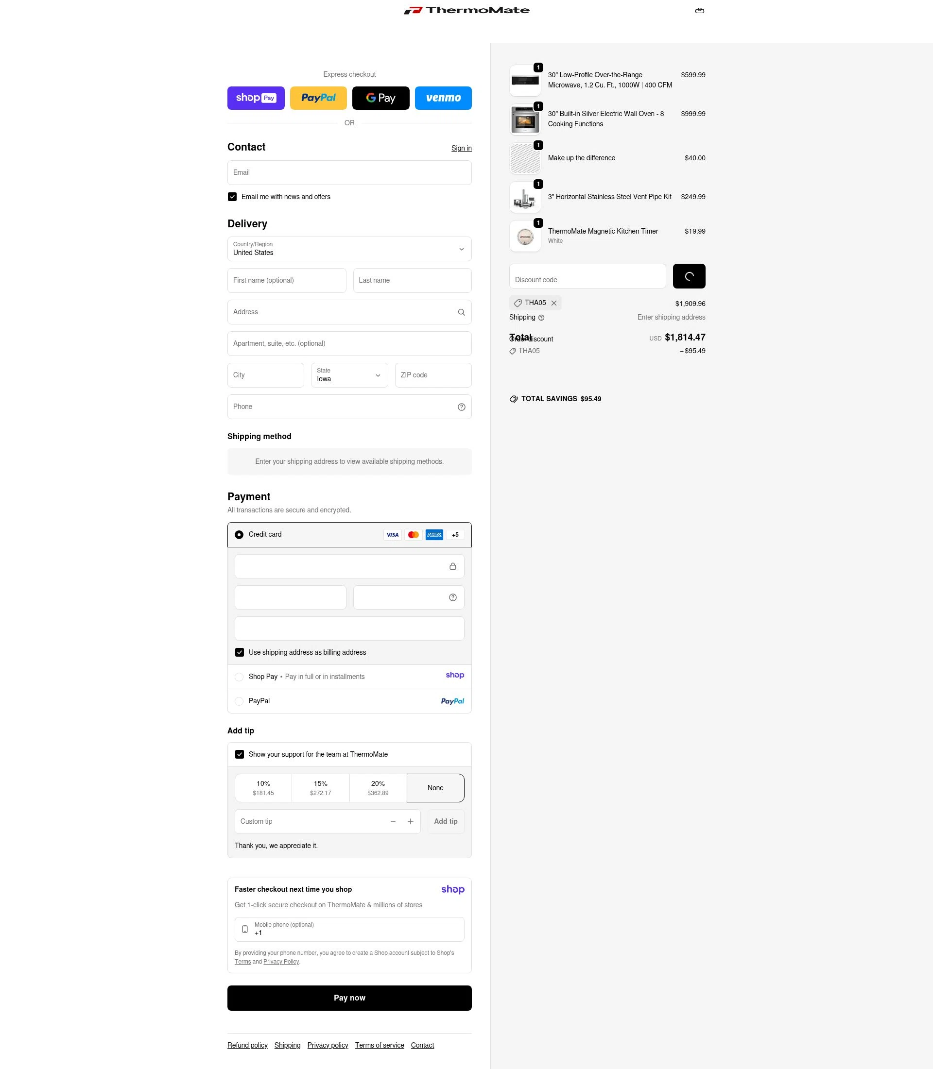 Thermomate checkout page showing Thermomate promo code box | Screenshot taken by SimplyCodes community member on Jan 7, 2026