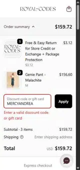 MERCYANDREA coupon verification screenshot