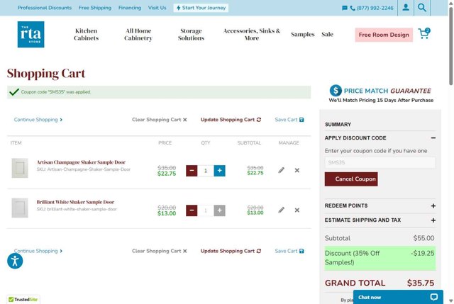 The RTA Store checkout page showing The RTA Store discount code box | Screenshot taken by SimplyCodes community member on Aug 22, 2025