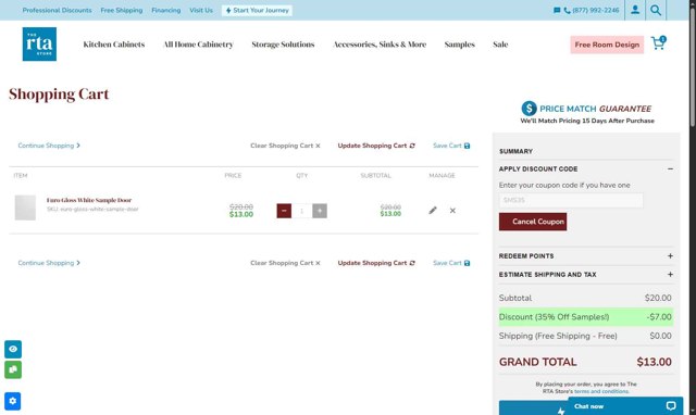 The RTA Store checkout page showing The RTA Store discount code box | Screenshot taken by SimplyCodes community member on Aug 11, 2025