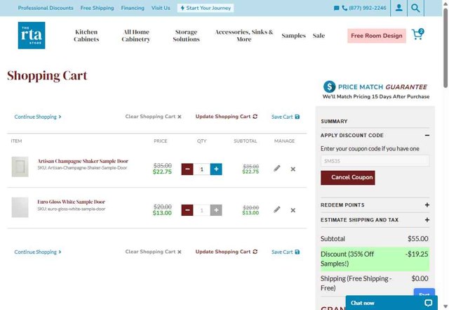 The RTA Store checkout page showing The RTA Store discount code box | Screenshot taken by SimplyCodes community member on Aug 22, 2025