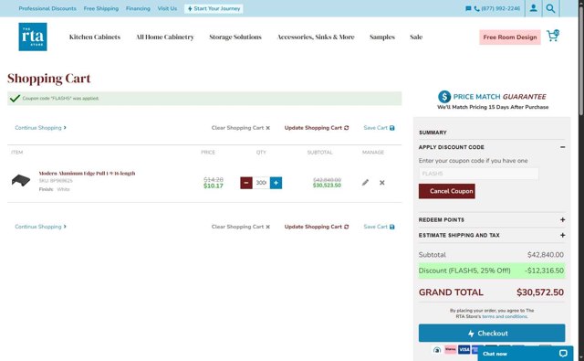 The RTA Store checkout page showing The RTA Store discount code box | Screenshot taken by SimplyCodes community member on Sep 1, 2025