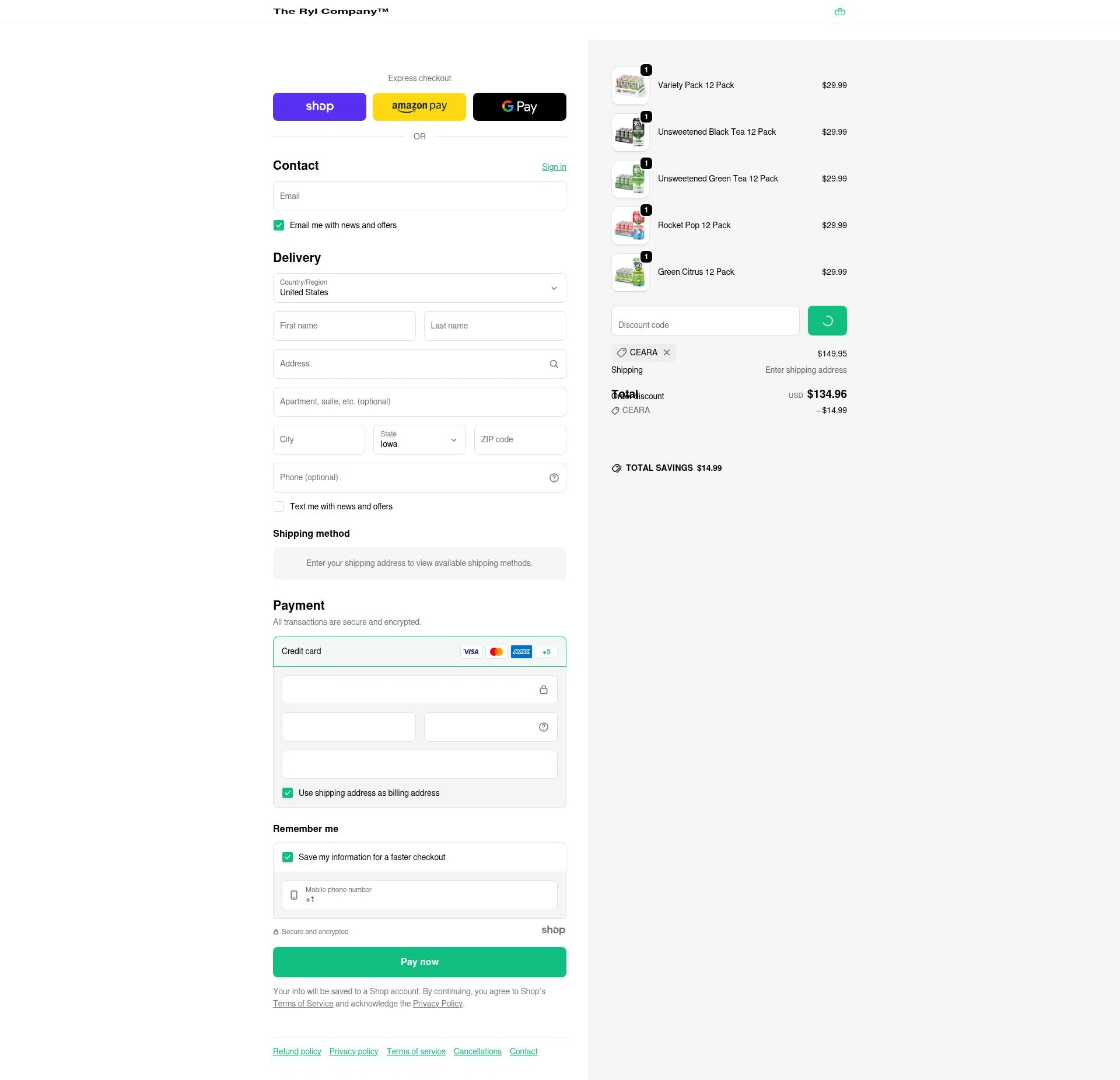 The Ryl Company checkout page showing The Ryl Company promo code box | Screenshot taken by SimplyCodes community member on Jan 8, 2026