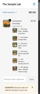 COOKUP25 coupon verification screenshot